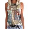 Bohemian style women's T-shirt, printed sleeveless T-shirt, casual summer basic loose T-shirt, beach top, women's fashionable top