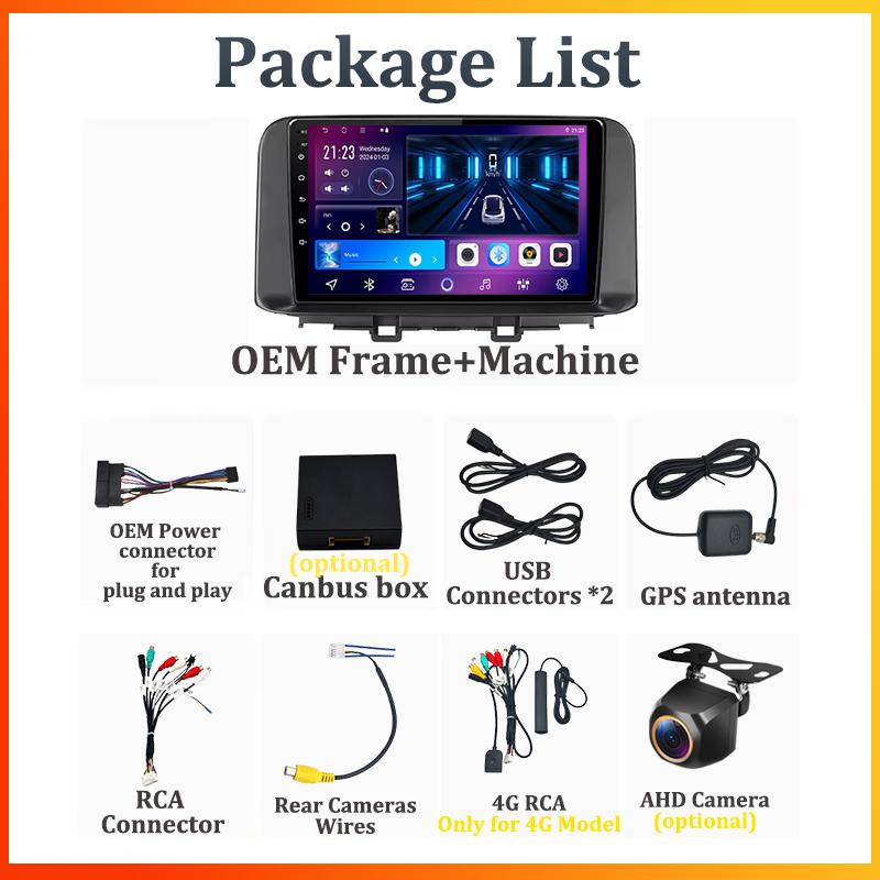 For Hyundai Encino Kona 2017 2018 2019 Android 14 Car Stereo GPS 8 Core Touch Screen CarPlay Android Auto No DVD Touch Screen