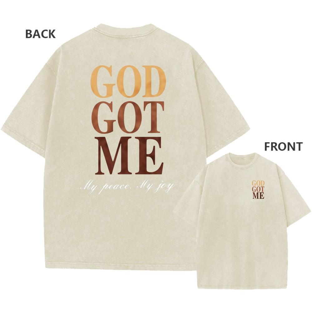Mens Vintage Oversized Washed TShirt Cotton God Got Me Faith Casual Tee