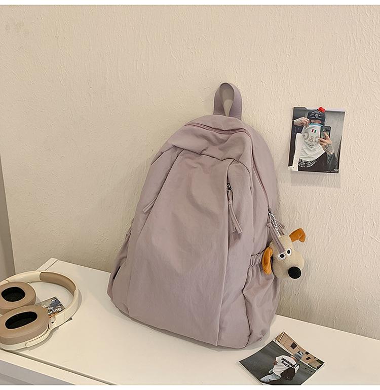 Schoolbag Korean ins Lazy Wind School Bag Female Solid Color Versatile Travel Lightweight Backpack College Student Class Leisure Backpack