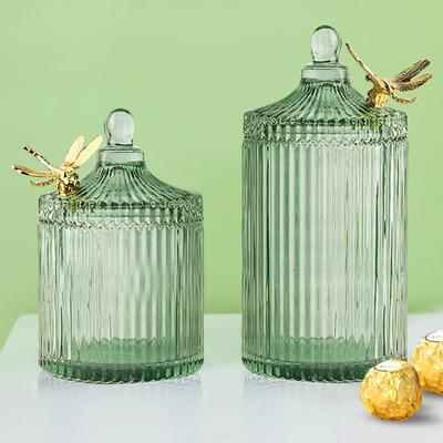 Vertical Pattern Glass Storage Jar Crystal Glass Candy Jar Candle Bottle with Lid Household Food Storage Container Home Decor