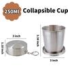 250ml Collapsible Travel Cup With Keychain 2pcs Stainless Steel Folding Camping Cup Portable Drinking Mug Travel Reusable Cups