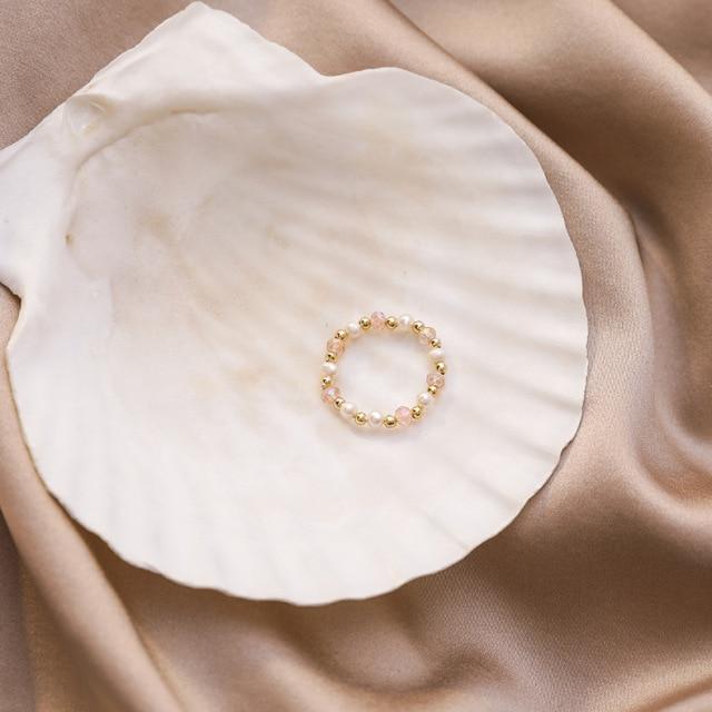 

Kpop милые многоцветные искусственные жемчужины с бусинами, разноцветные кристаллы, регулируемые веревочные цепочки, кольца для женщин, непрерывный круг, минималистичное кольцо