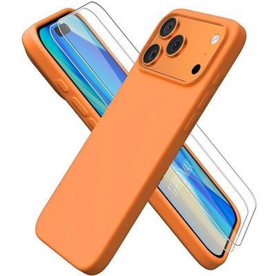 Silicone Case - BOOLING - for iPhone 17 Pro Max - Ultra Slim Flexible Matte Orange - 2 Tempered Glasses