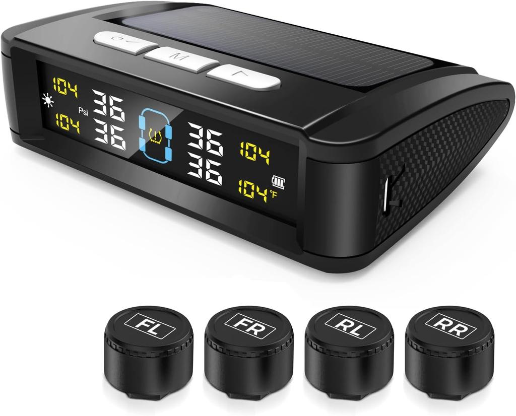 Universal Solar-Powered TPMS with LCD Display - External/Internal Sensors, IPX7 Waterproof, Real-Time Monitoring System