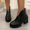 Fashionable Comfortable Round Toe High Heels Casual Thick Heel Short Solid Color 2025 New Autumn Winter Women's Boots