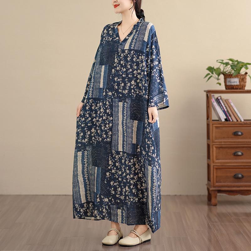 DIMANAF Spring Summer New 2026 Women Plus Size Long Dress Loose Basic Vintage Oversize Long Sleeve Maxi Floral