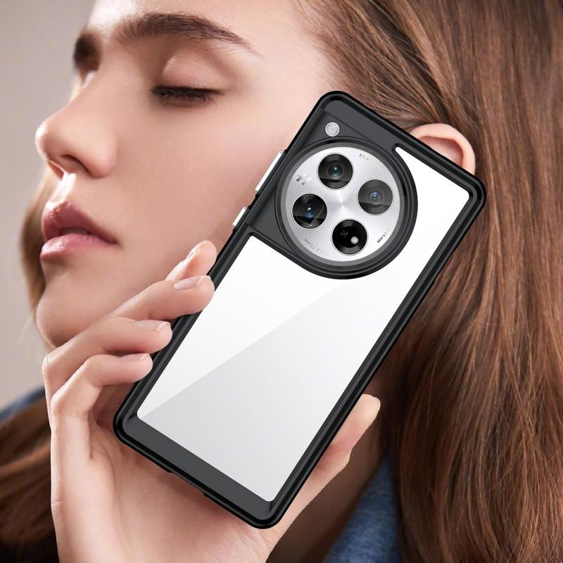 For OnePlus 12 5G Phone Case WANLONFENG XC Series TPU Acrylic Cover with Tempered Glass (Big Lens Hole)