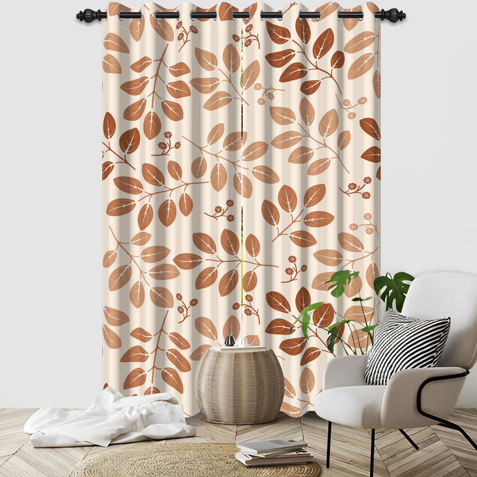

Set Of 2 Botanical Leaf Pattern Curtain Tropical Floral Design Living Room Bedroom Window Hotel Home Textile Drapes Light Blocking For Sitting Made W100*H130(CM)-Grommet top&2PCS