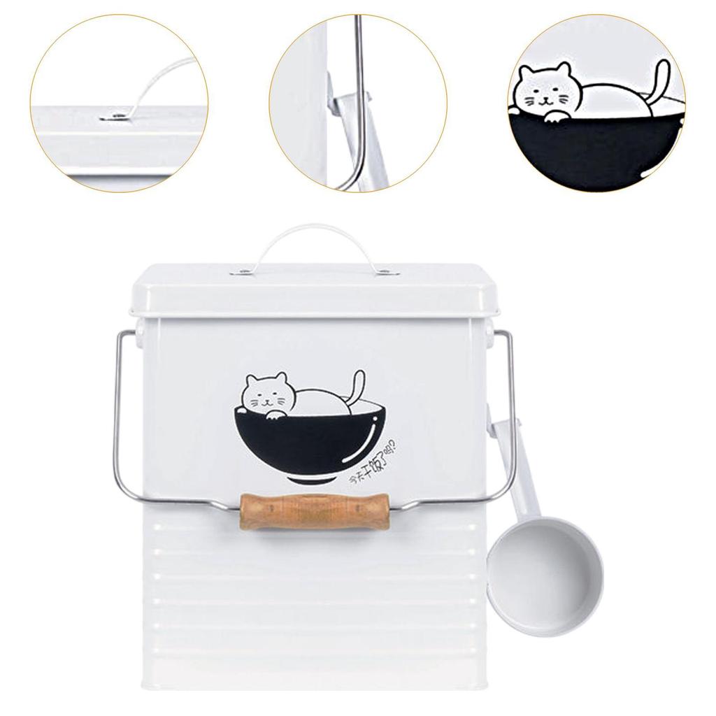 Cat Food Storage Container Dustproof Cover Iron Food Dispenser for Apartment