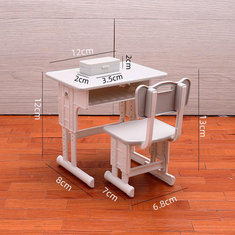 Dollhouse Mini Classroom Desk Chair Simulated Stationery Pencil Case Set Model For Doll House Furniture Decoration Accessories