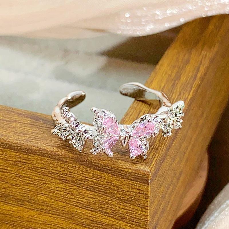 Überraschungsbox Süßer Rosa Zirkon Mädchen Herz Öffnungsring Schmetterling Stern Nische Stapelbares Tragen High-End Ring