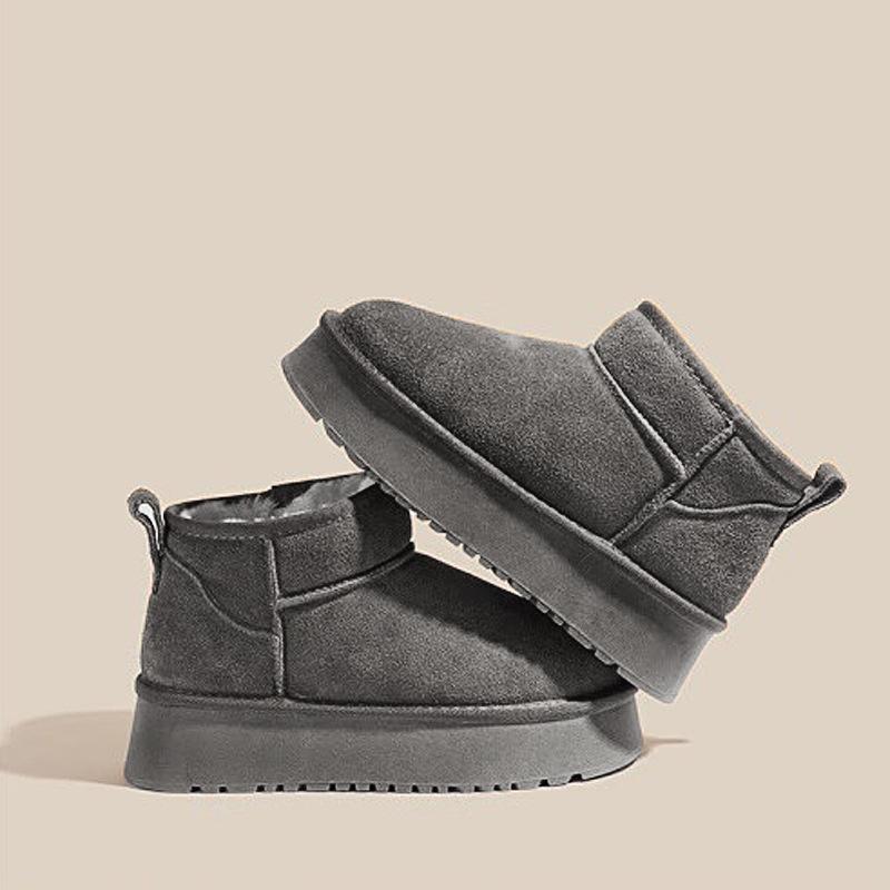 New Genuine Leather Elevator Thick-Soled Fur Snow Boots for Women Fleece-lined Thickened Non-Slip Warm Ankle Boots