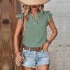 Chic Women's Striped V Neck Ruffle Blouse Short Sleeve Summer Tops