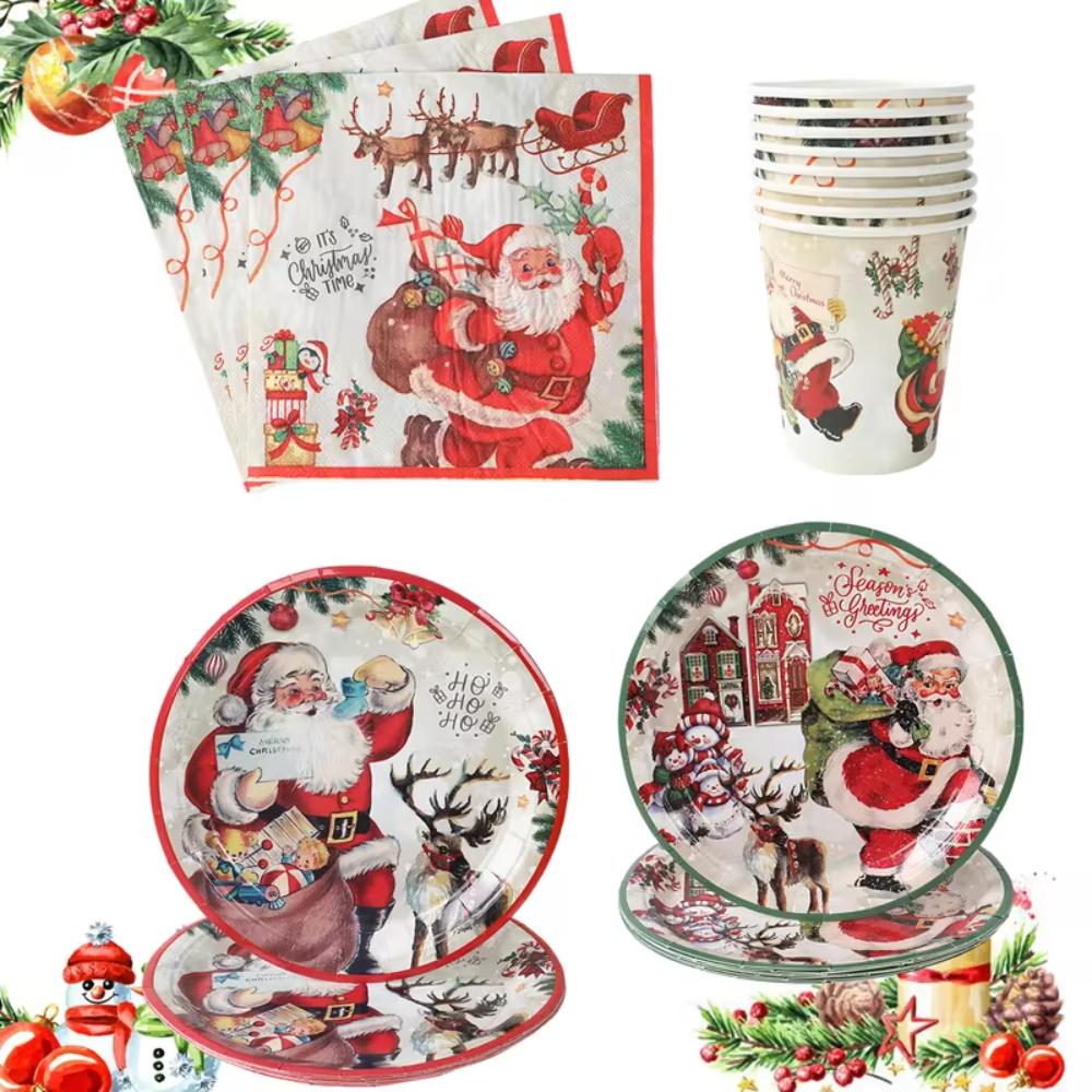 Thickened Party Dinnerware Set Serves 10 Paper Plate and Cups  Navidad