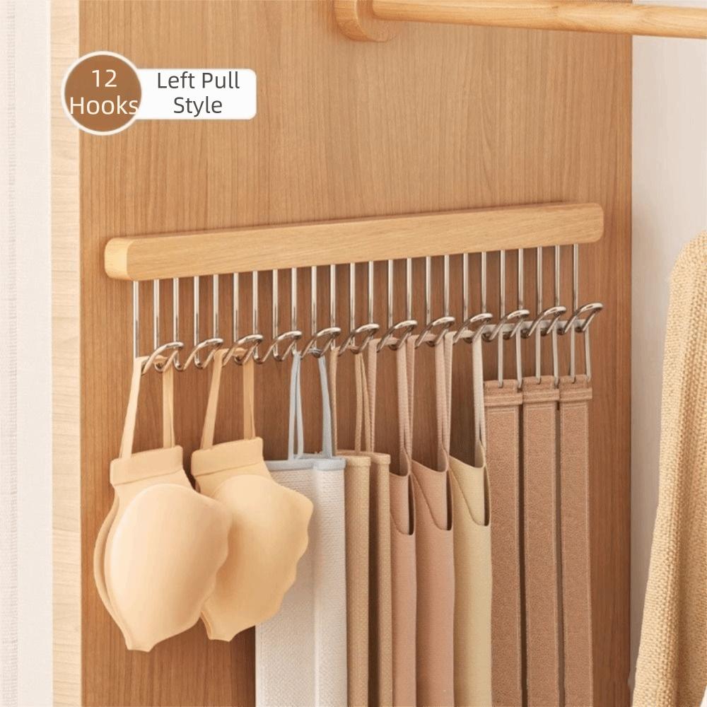 Multifunctional Pull Out Hook Rack Wood Material Closet Rod Retractable Hanger Closet Organization