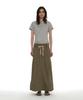 PARTIMENTO WOMEN Inverted Drawstring Maxi Skirt_Khaki Green