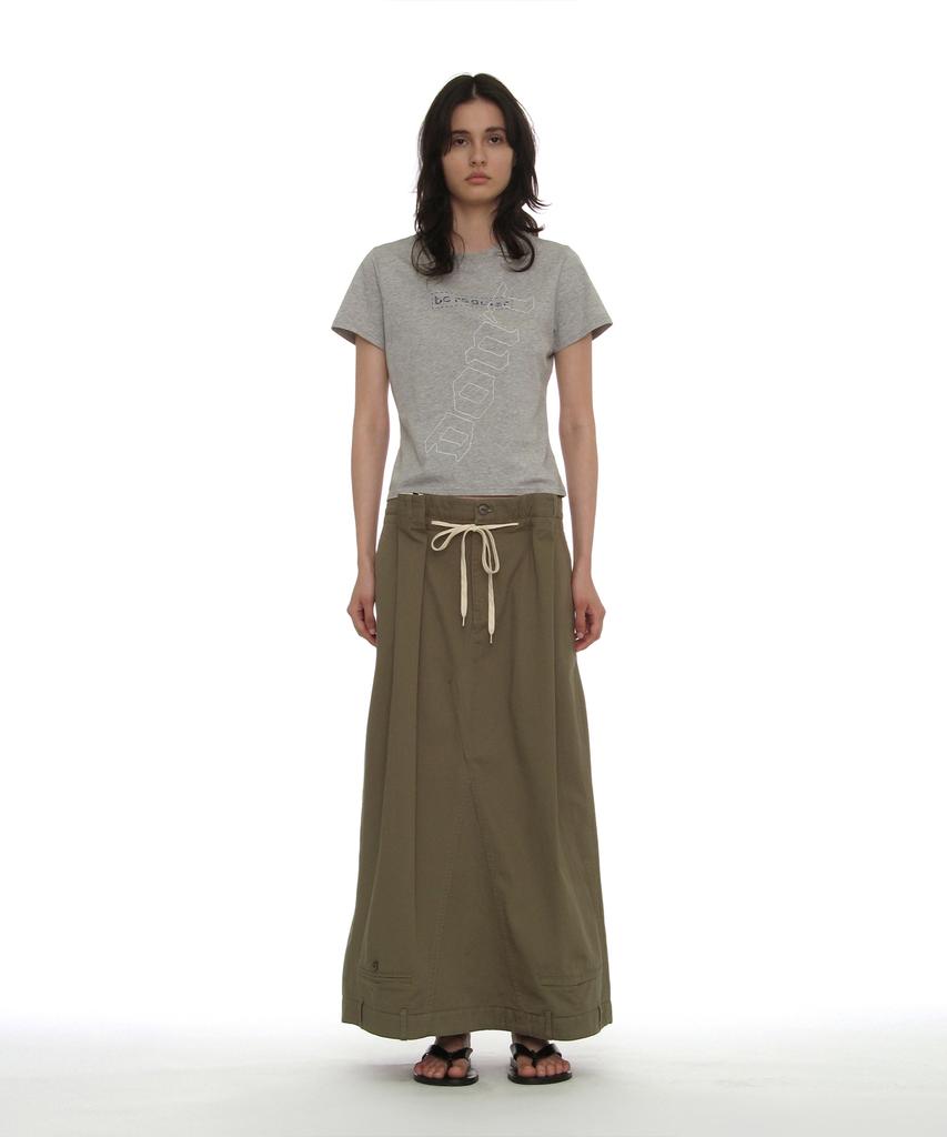PARTIMENTO WOMEN Inverted Drawstring Maxi Skirt_Khaki Green