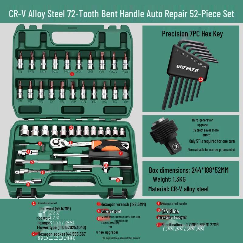 Multifunctional Automotive Ratchet Socket Wrench Tool Set