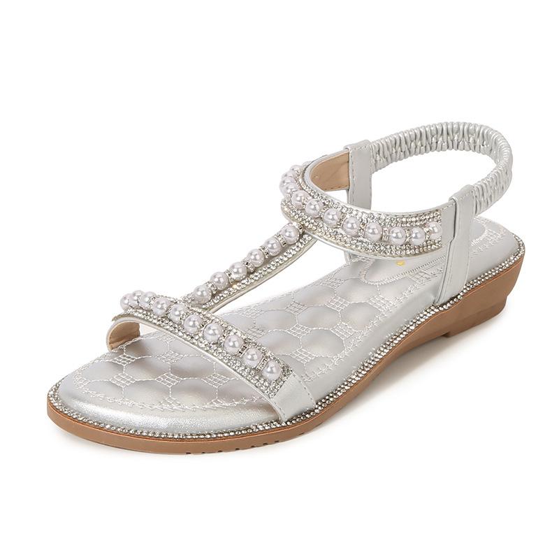 Summer Fashion Women Flat Snadals for Women 2024 Elastic Back Strap Gladiator Comfortable Non-slip Beach Shoes Wedges Sandalias