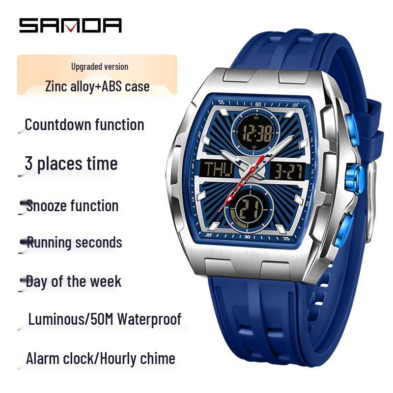 Sanda Waterproof Barrel-Shaped Silicone Watch: Multifunctional, Casual, Outdoor Electronic Watch for Students
