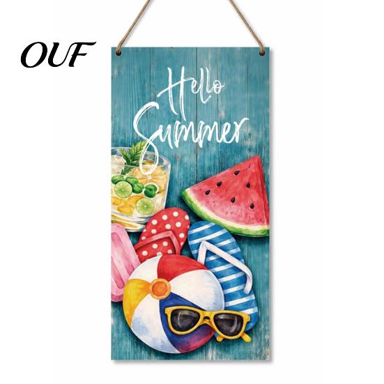 Floral Pattern Sign Summer Wooden Hanging Sign, Welcome Front Door Decor with Seasonal Home Accents Rope, Colorful Hanger for Farmhouse Beach