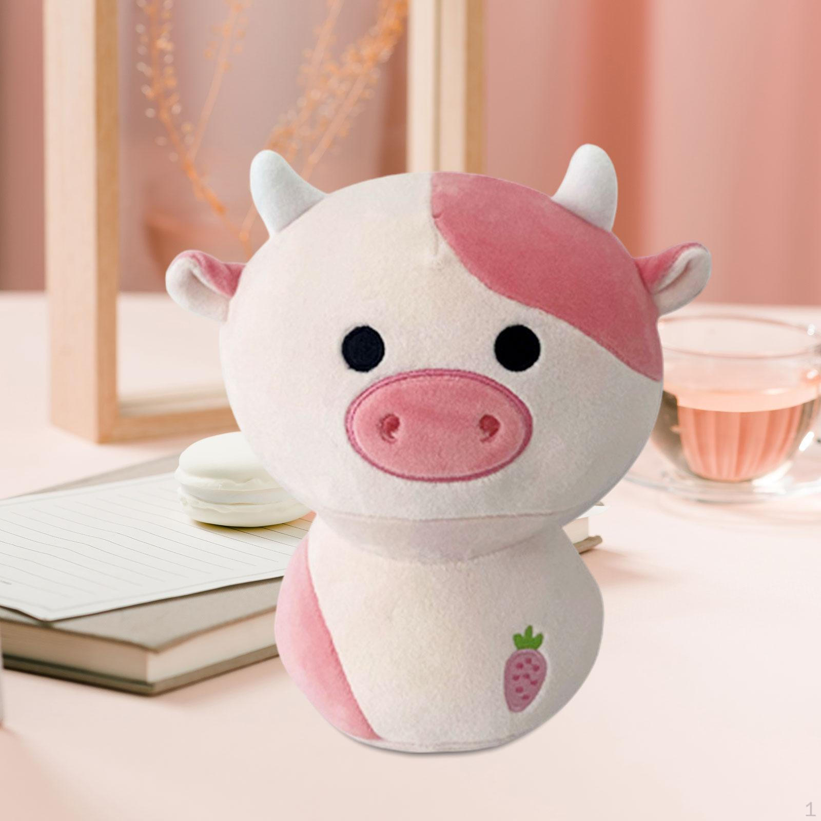 Cow Plush Toy, Stuffed Animal Soft Cattle Figure for Themed Parties Kids Sleeping Pink