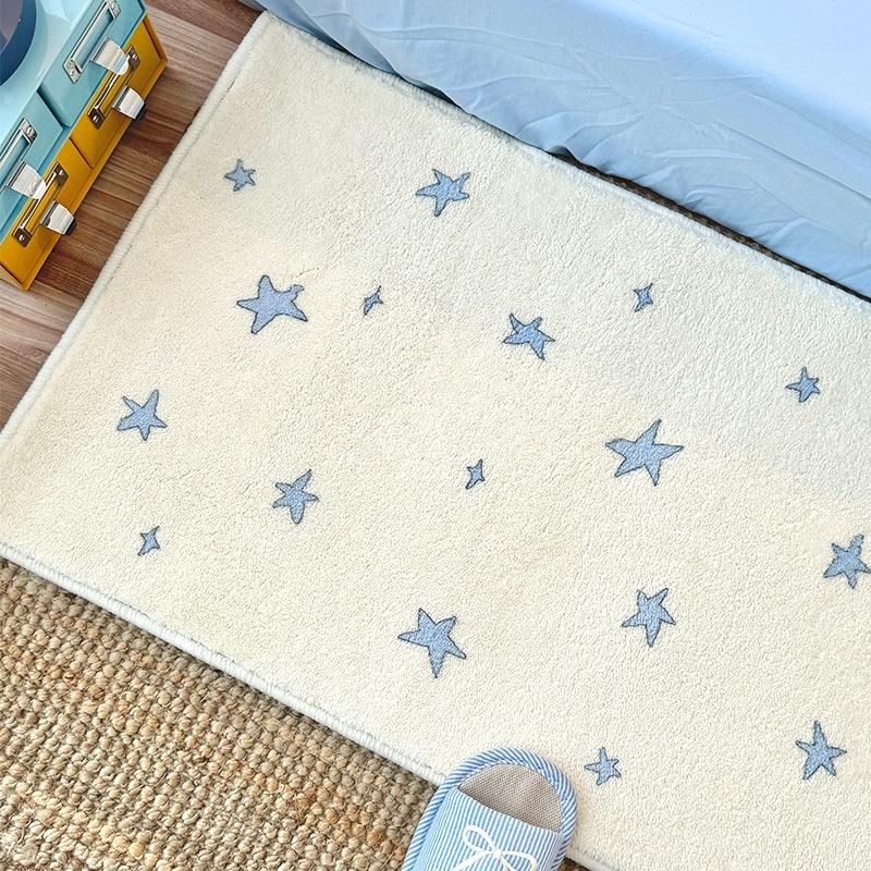 Soft Plush Bedroom Carpet Non-slip Blue Star Rug Comfortable Foot Mat for Girls Room Thick Home Decoration