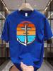Unisexs Summer Cotton T Shirt Retro Sunset Anchor Print Short Sleeve Crew Neck Casual Nautical Graphic Daily Streetwear Loose Tops
