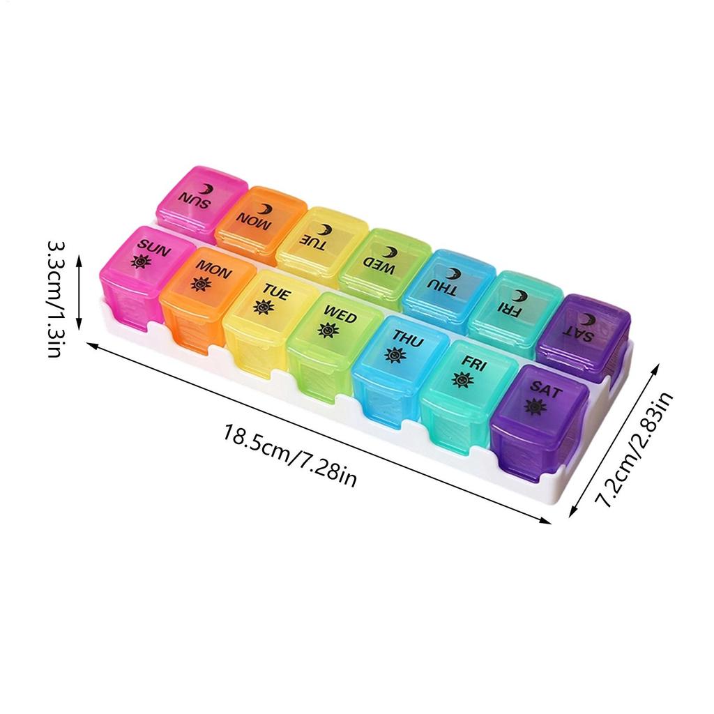 Week Pill Organizer Anti-moisture Chews Sorter With 14 Removable Compartments Compact Day Night Pill Organizer For Morning
