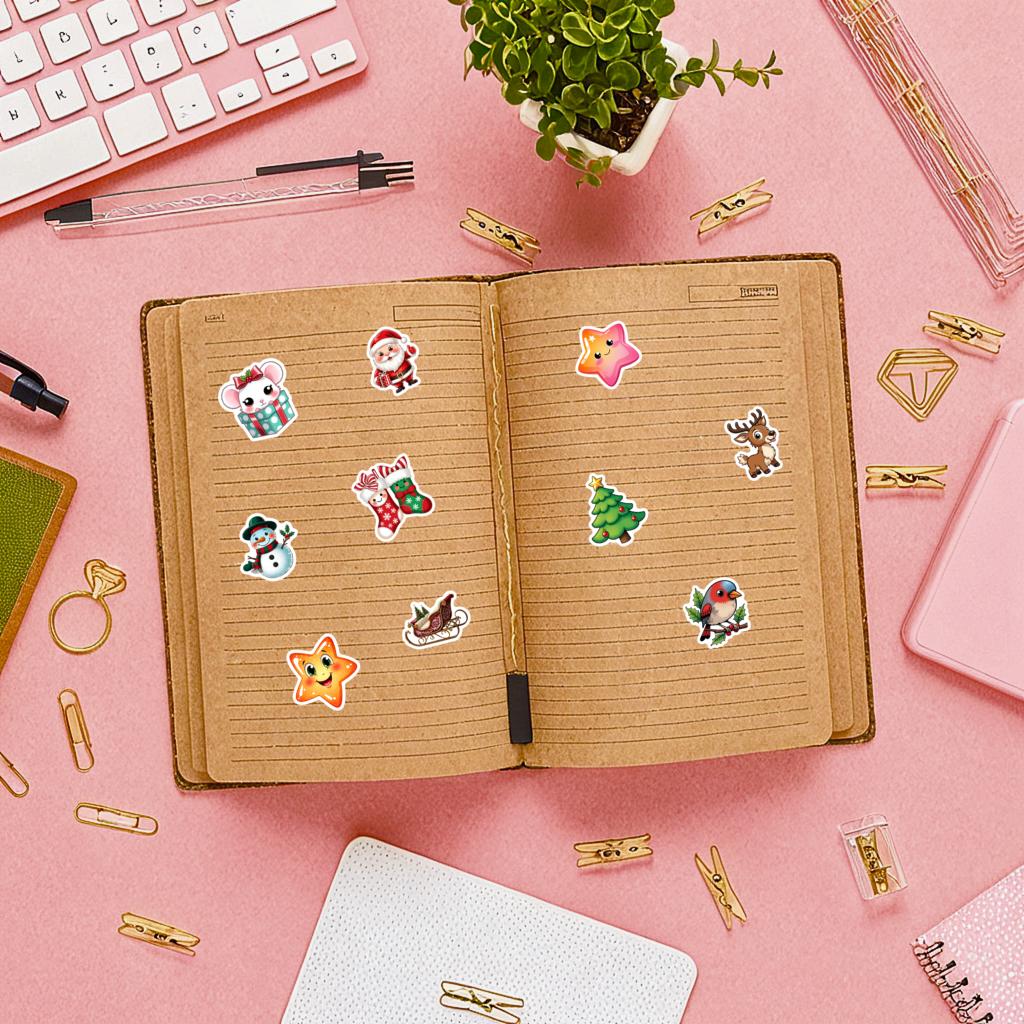 35pcs Festive Snowman Stickers Whimsical Santa Stickers Stationery Stickers For Guitar DIY Skateboard Laptop Luggage