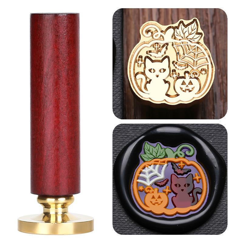 Halloween Seal Cylindrical Red Handle (handle + Brass Seal Head) Fire Lacquer Seal Set Handle Copper Head