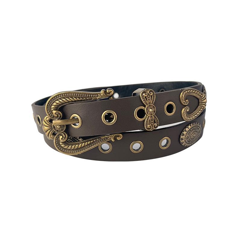 

Ремень женский в стиле ретро с заклепками, из коровьей кожи, для повседневных брюк и джинсов 105cm