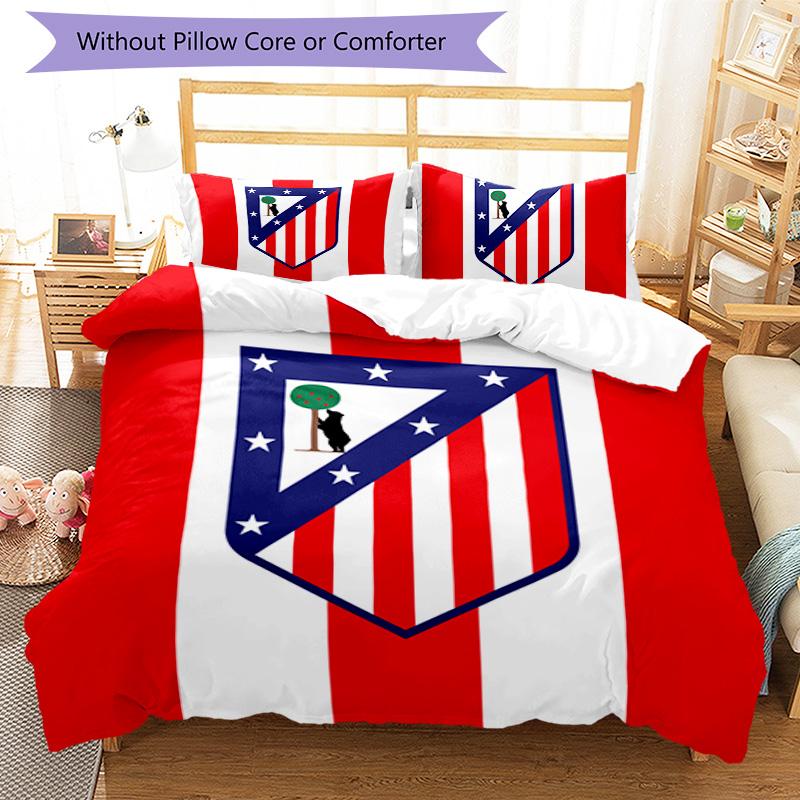 Biancheria da letto con motivo Atletico Madrid, Set piumone Copripiumone Federa Regalo di Compleanno per la Casa (1*copripiumino+2*federe,senza imbottitura)