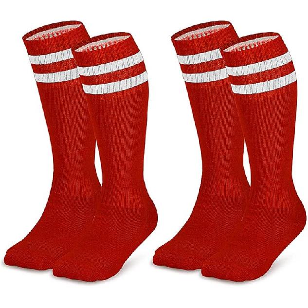 ZEPOHCK Kids Soccer Socks, 2 Pairs Long Football Socks Knee High Athletic Socks for 7-12 Youth Boys & Girls 3-6 красный