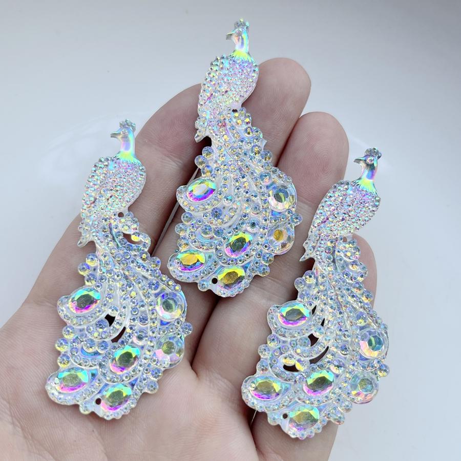 6 Pcs 29*66mm Rhinestones In the Shape of a Peacock Are Suitable for Jewelry Making, Wedding Decoration, Crystal DIY Decoration.