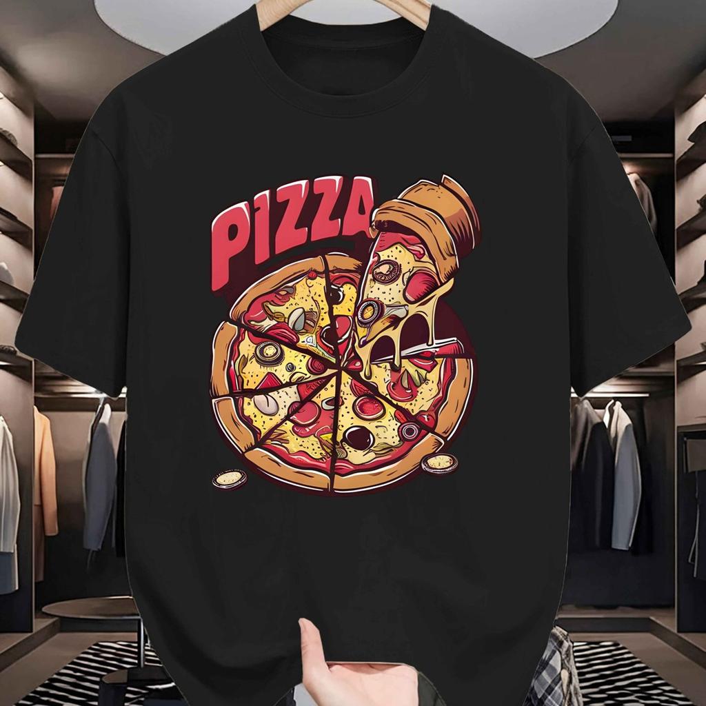 Pizza Graphic Tee Men Summer Casual Short Sleeve Round Neck Breathable Knit TShirt
