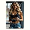 Hisun Tin Sign HD Metal Tin Sign Fitness Blonde Model with Headphones Urban Sporty Portrait Wall Art Decor