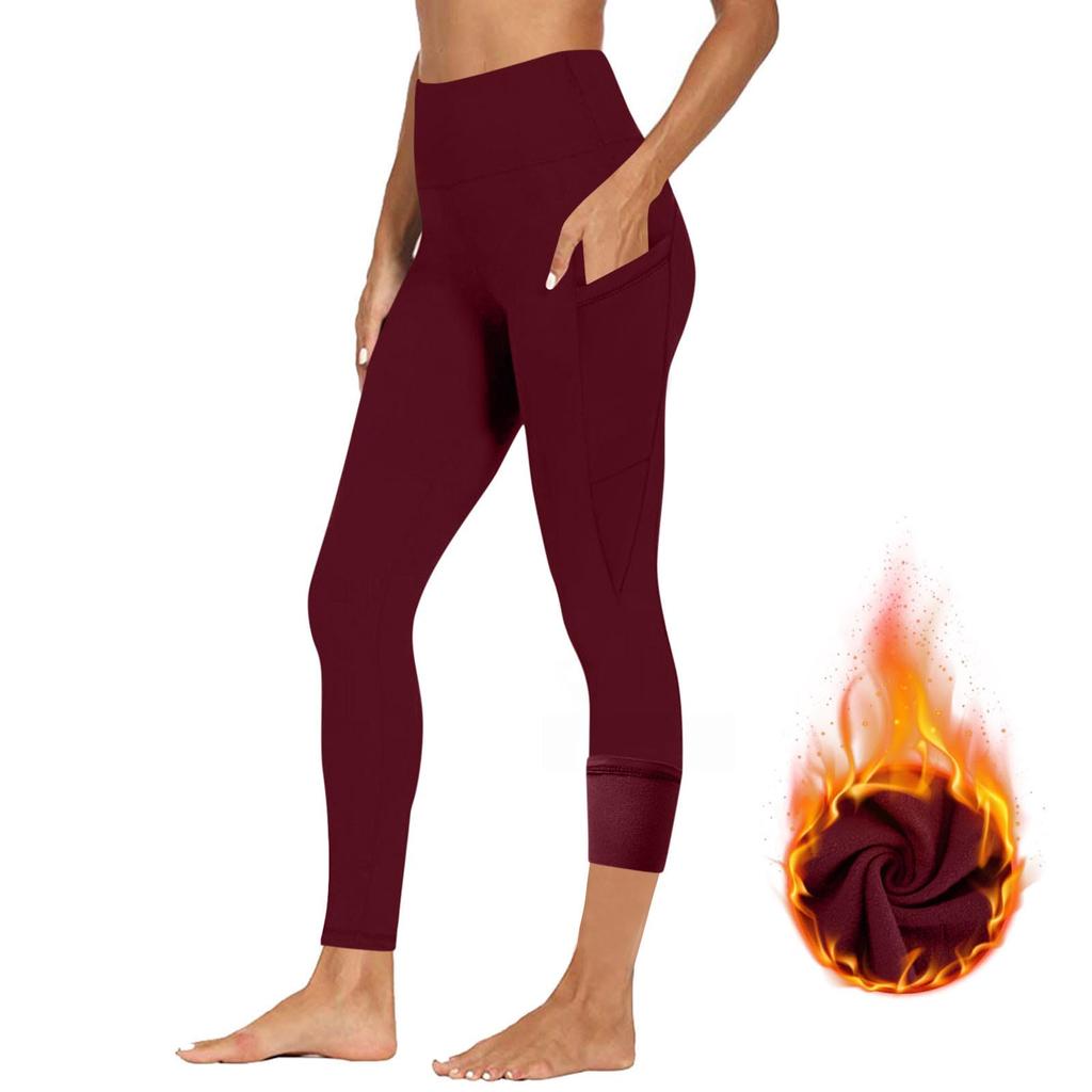 High Waisted Fleece Lined Leggings Women Lightweight Yoga Pants Casual Workout Thermal Warm Tights With Pockets