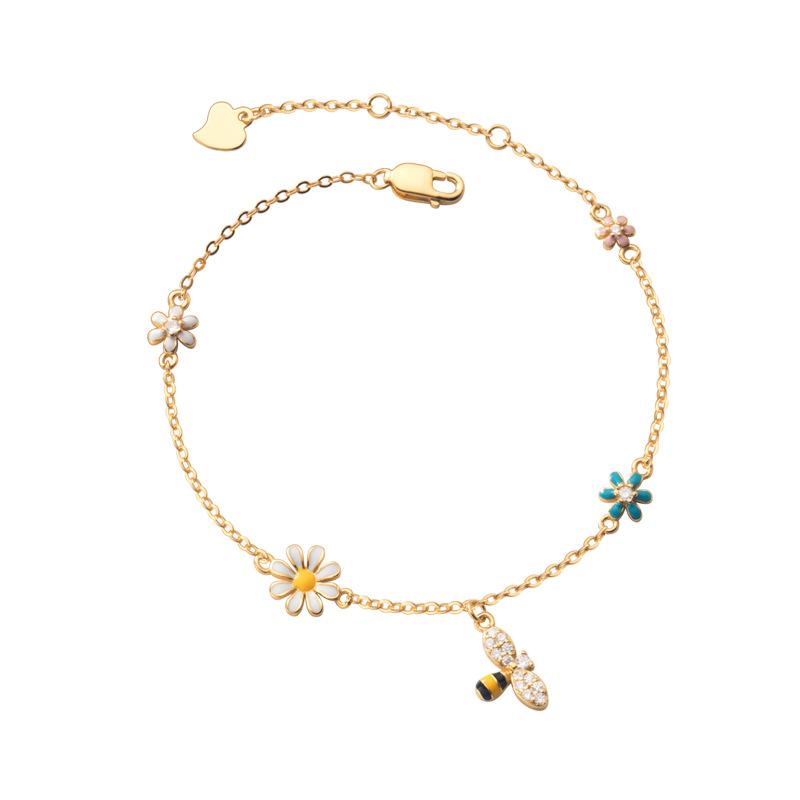 Sole Memory Cute Mini Bee Flowers 925 Silver Female Resizable Bracelets BR320