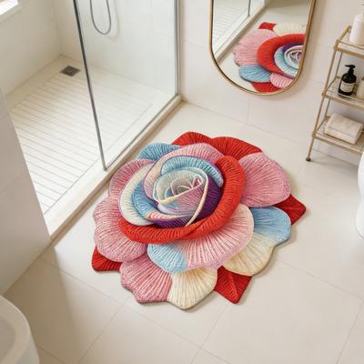 3D Flower Area Rug Absorbent Quick Dry Irregular Plush Floral Floor Mat Washable Non-slip Living Room Bedroom Bathroom Kitchen Decoration Carpet