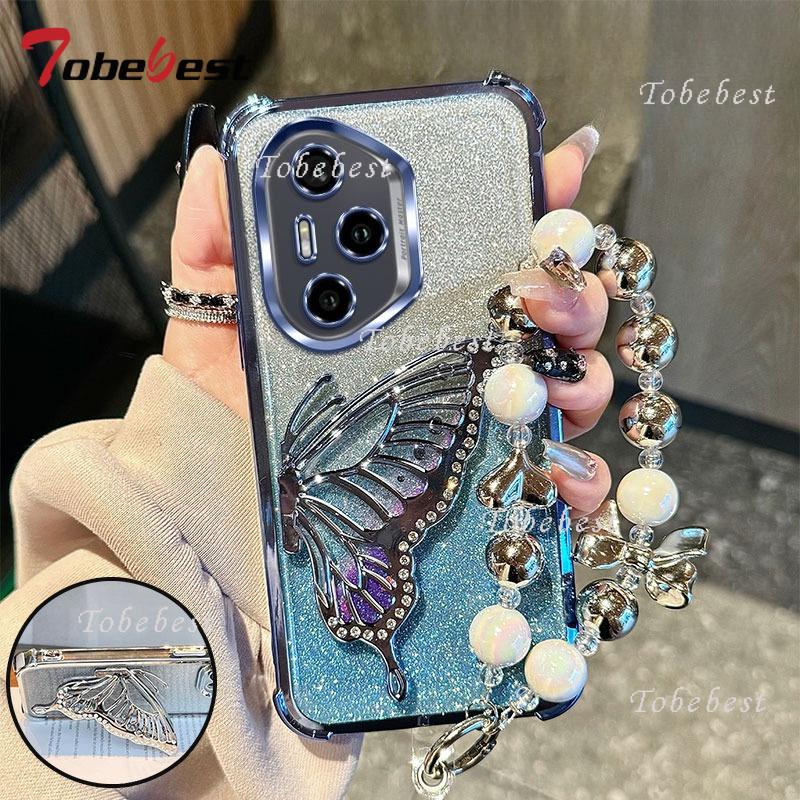 Glitter Shockproof Plating Quicksand Butterfly Bracelet Case For Huawei Honor 400 300 Ultra 200 100 90 Lite 80 70 60 Pro Cover