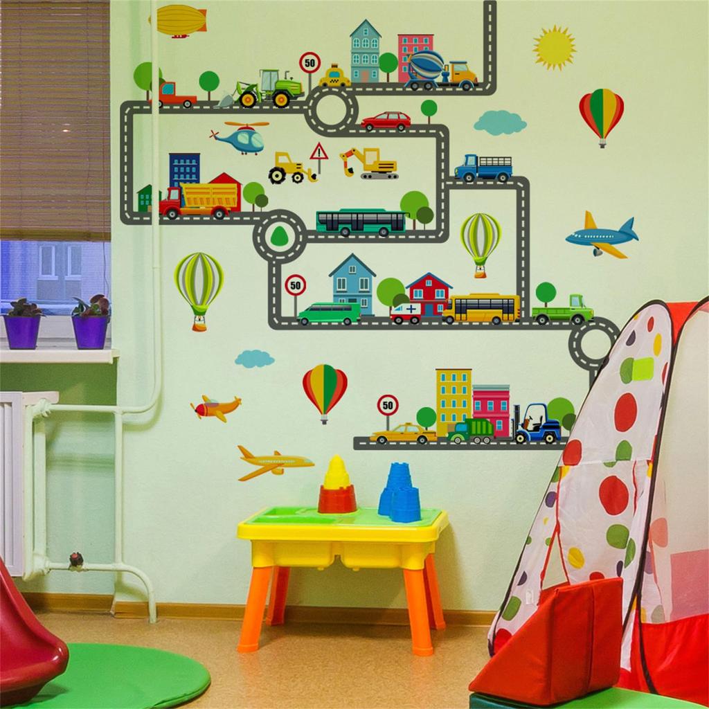 WOHAHA Wall Stickers Large Size Construction City Silhouette Perfect for and Nurseries Waterproof Wall Stickers Stylish Wall Decor 132cm x 128cm - -