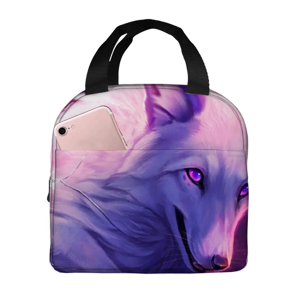 wolf angry animal  Portable Aluminum Foil Thickened Insulated Office Lunch Bag Waterproof Lunchs Bags Tote Bags
