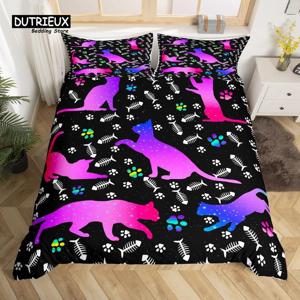 Kawaii Bear Duvet Cover Set Twin King Size Cartoon Animals Bedding Set Polyester Parachute Blue Sky White Cloud Comforter Cover