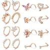 Multicolor Nose Ring Set Diamond Multi-Shape Flower Butterfly Love Moon Puncture Jewelry 316 Stainless Steel Trendy Unisex