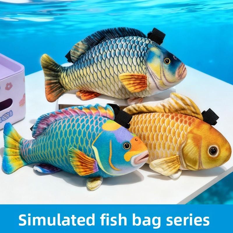 Simulated Koi And Crucian Carp Plush Toy Crossbody Bag For Kids And Teens Soft Polyester Material
