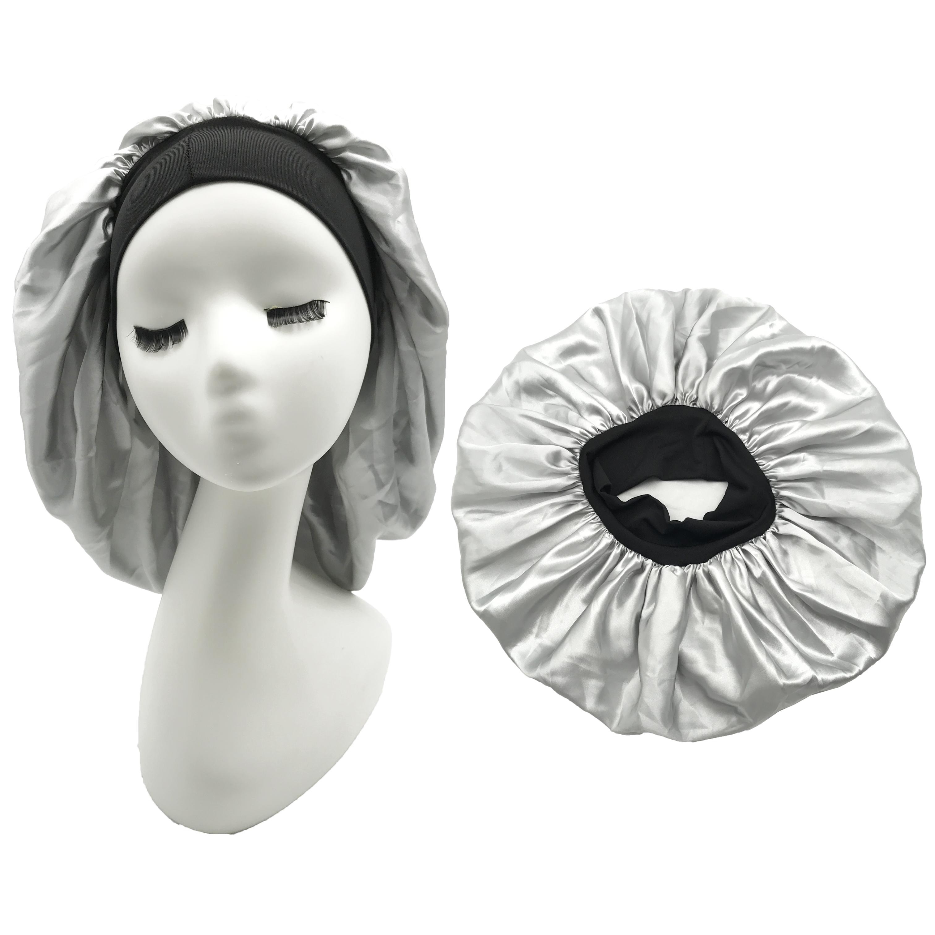 Wholesale XL Large Size Polyester Satin Fabric Bonnet Wide Band Hair Bonnet Sleep Makeup Soft Hat
