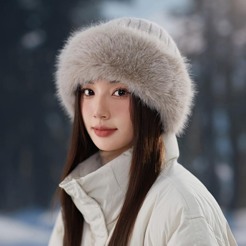 Winter Plush Faux Mink Fur Beanie Hat for Women Elastic Knit Fisherman Cap with Ear Protection - Chic Accessory for Casual Occasions