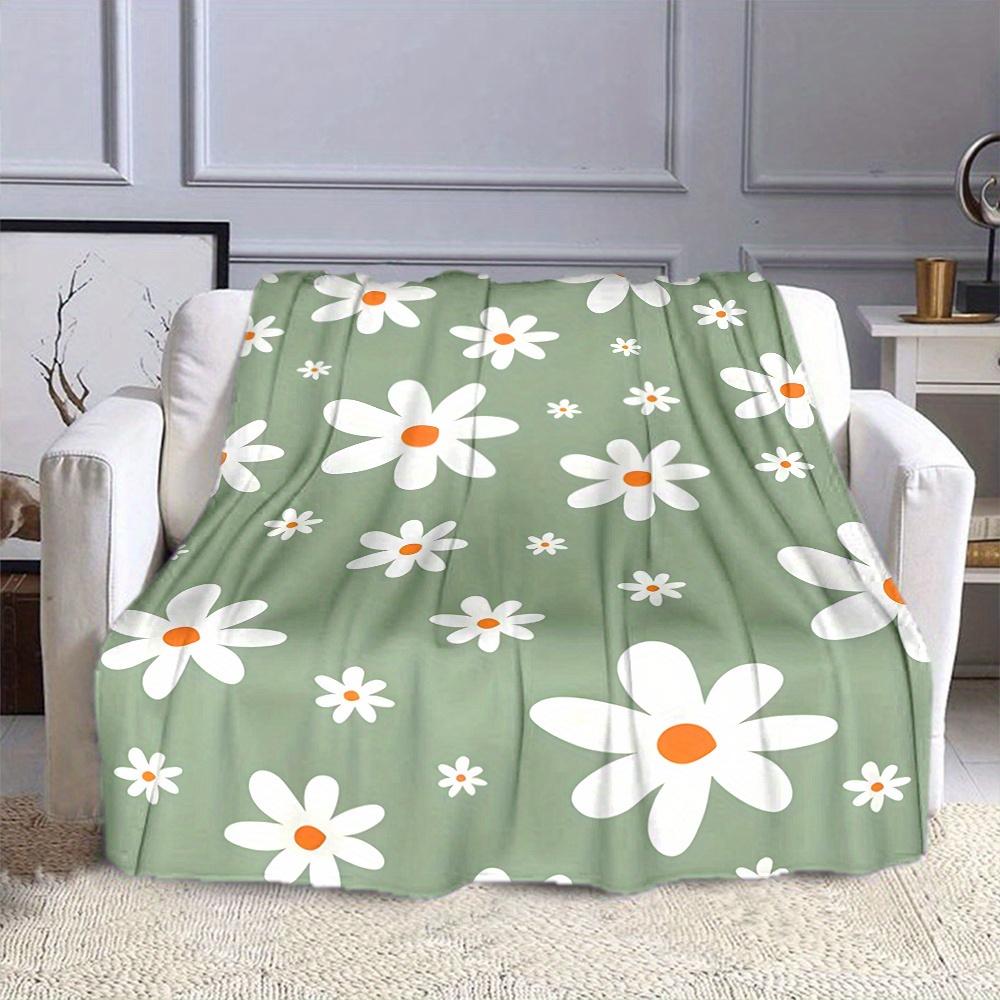 [Flannel Throw Blanket] Daisy Print Flannel Throw Blanket - 100% Polyester Non-Woven Fabric, Reversible Digital Printed All-Seas